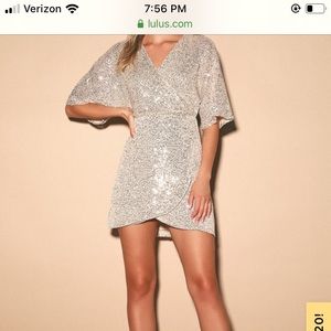 Weekender Silver Sequin Faux-Wrap Mini Dress